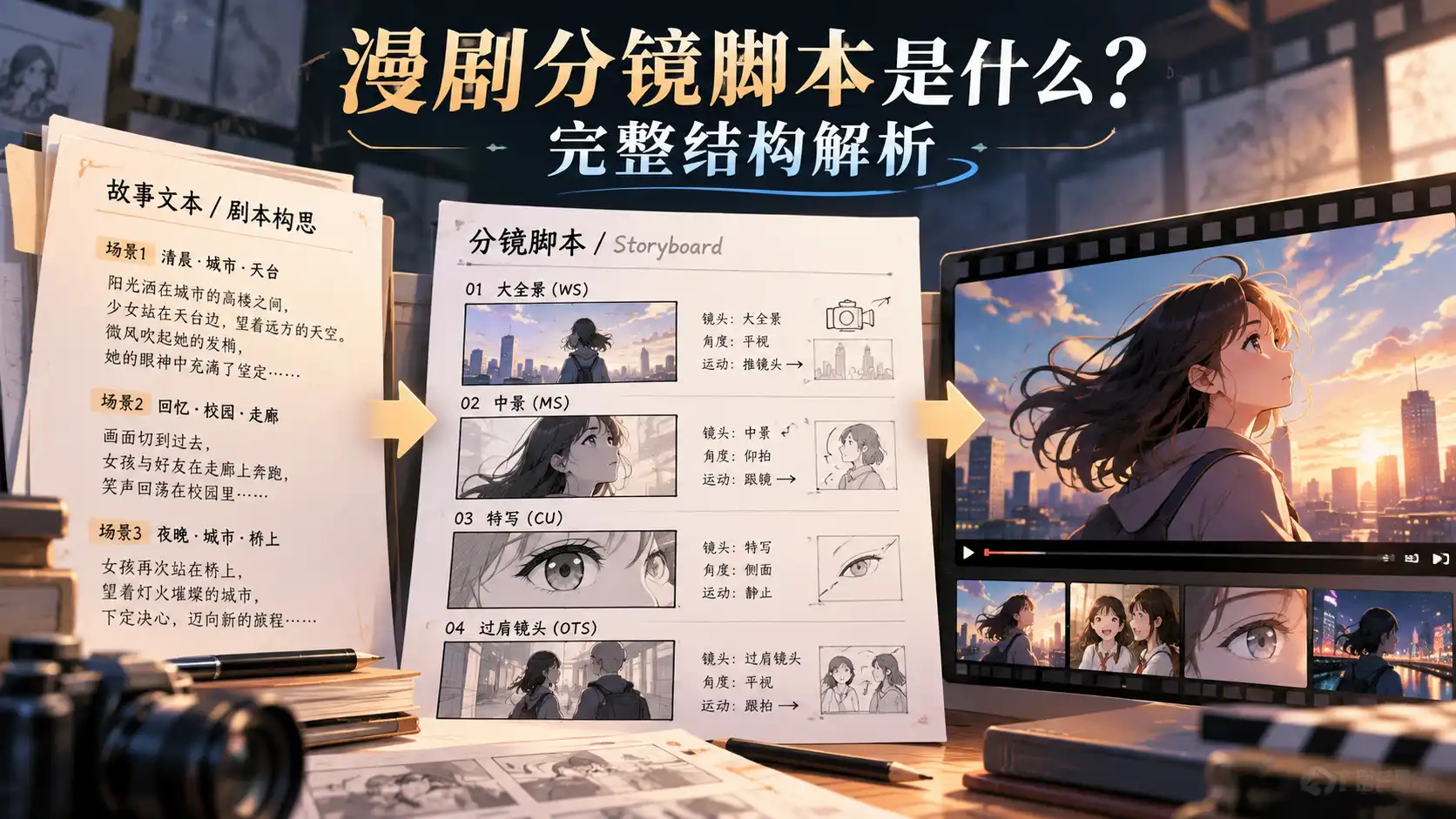 漫剧分镜脚本结构与小说转分镜流程示意